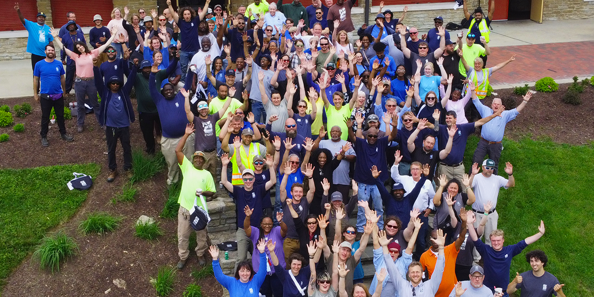 Cincinnati Parks employees with hands up